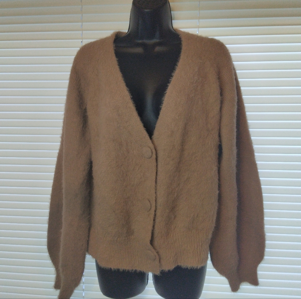 Truth By Republic Fuzzy Button Up Textured Knit Cardigan Sweater Size L
